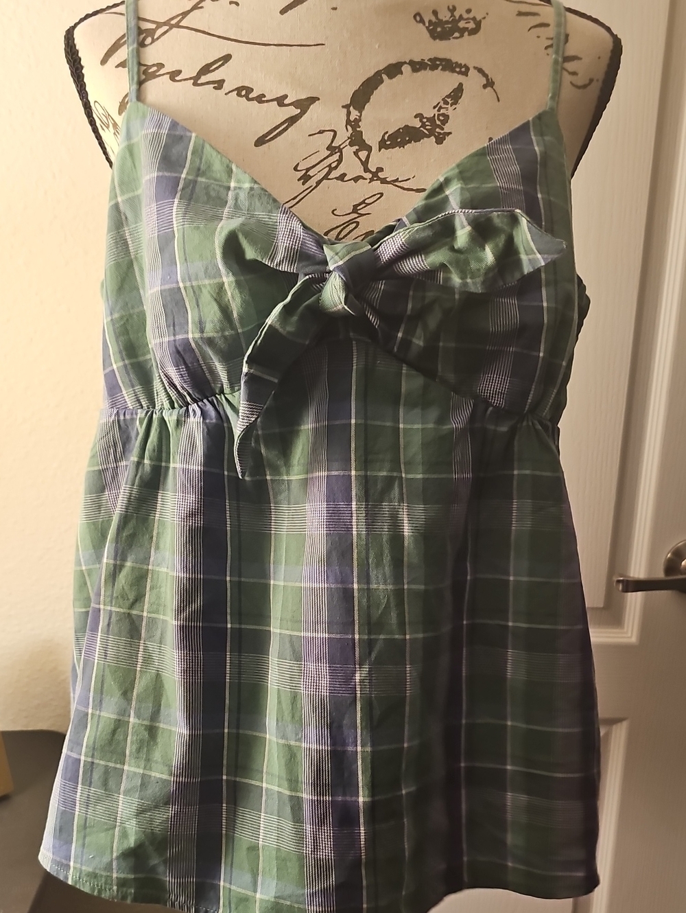 Plaid Tie-Front Camisole Tank Top - Green & Blue